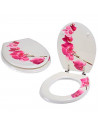 Tradineur - Tapa de WC universal decorada con flores, asiento de madera MDF para inodoro, bisagras de acero inoxidable, fácil de