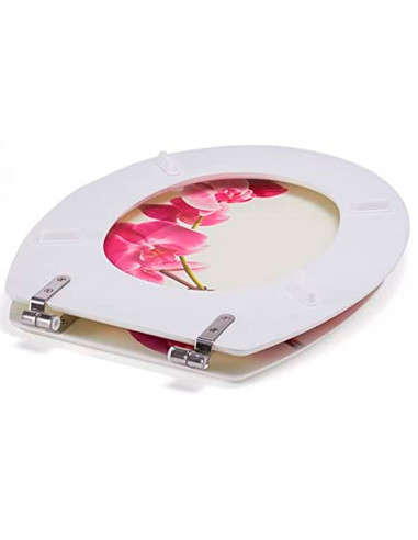 Tradineur - Tapa de WC universal decorada con flores, asiento de madera MDF para inodoro, bisagras de acero inoxidable, fácil de