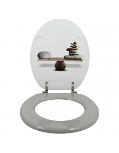 Tradineur - Tapa de WC universal decorada con piedras, asiento de madera MDF para inodoro, bisagras de acero inoxidable, fácil d