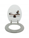 Tradineur - Tapa de WC universal decorada con piedras, asiento de madera MDF para inodoro, bisagras de acero inoxidable, fácil d