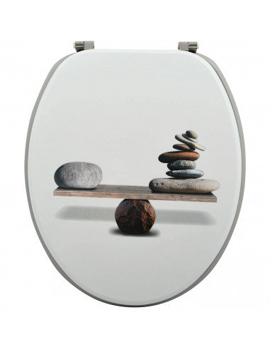 Tradineur - Tapa de WC universal decorada con piedras, asiento de madera MDF para inodoro, bisagras de acero inoxidable, fácil d