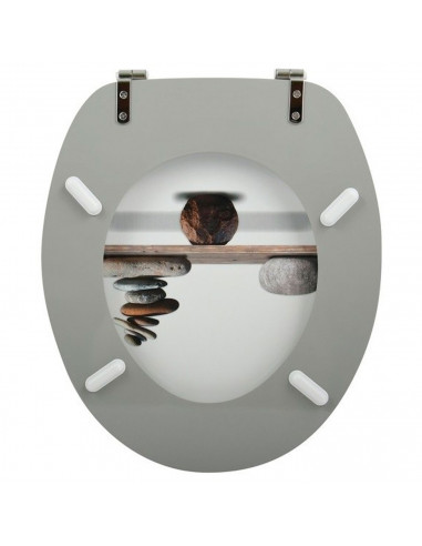Tradineur - Tapa de WC universal decorada con piedras, asiento de madera MDF para inodoro, bisagras de acero inoxidable, fácil d