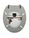 Tradineur - Tapa de WC universal decorada con piedras, asiento de madera MDF para inodoro, bisagras de acero inoxidable, fácil d
