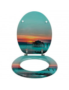 Tradineur - Tapa de WC universal decorada con puesta de sol, asiento de madera MDF para inodoro, bisagras de acero inoxidable, f