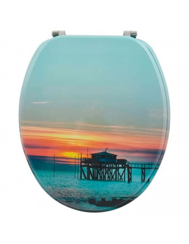 Tradineur - Tapa de WC universal decorada con puesta de sol, asiento de madera MDF para inodoro, bisagras de acero inoxidable, f