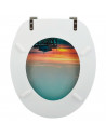 Tradineur - Tapa de WC universal decorada con puesta de sol, asiento de madera MDF para inodoro, bisagras de acero inoxidable, f