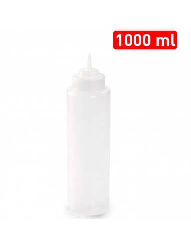 Tradineur - Botella de plástico reutilizable para servir salsas, dispensador de aliño rellenable, ketchup, mostaza, apta para us