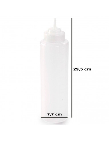 Tradineur - Botella de plástico reutilizable para servir salsas, dispensador de aliño rellenable, ketchup, mostaza, apta para us