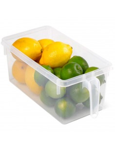 Tradineur - Cajón organizador reutilizable para frigorífico, recipiente de plástico transparente con asa para almacenar fruta, v