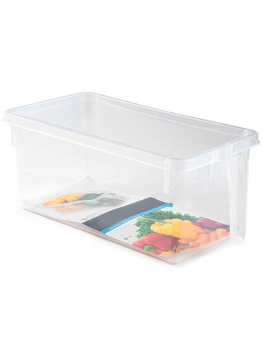 Tradineur - Cajón organizador reutilizable para frigorífico, recipiente de plástico transparente con asa para almacenar fruta, v