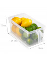Tradineur - Cajón organizador reutilizable para frigorífico, recipiente de plástico transparente con asa para almacenar fruta, v