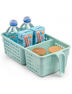 Tradineur - Cajón organizador reutilizable para frigorífico, 2 compartimentos, recipiente plástico con asa, almacenar fruta, ver
