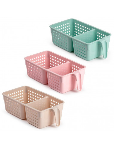 Tradineur - Cajón organizador reutilizable para frigorífico, 2 compartimentos, recipiente plástico con asa, almacenar fruta, ver