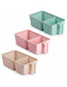 Tradineur - Cajón organizador reutilizable para frigorífico, 2 compartimentos, recipiente plástico con asa, almacenar fruta, ver