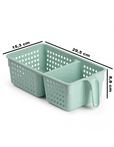 Tradineur - Cajón organizador reutilizable para frigorífico, 2 compartimentos, recipiente plástico con asa, almacenar fruta, ver