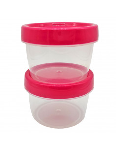 Tradineur - Set de 2 botes reutilizables de plástico, tapa de rosca, frascos, tarros, almacenaje, frutos secos, fruta, especias,