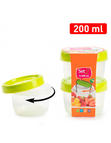 Tradineur - Set de 2 botes reutilizables de plástico, tapa de rosca, frascos, tarros, almacenaje, frutos secos, fruta, especias,
