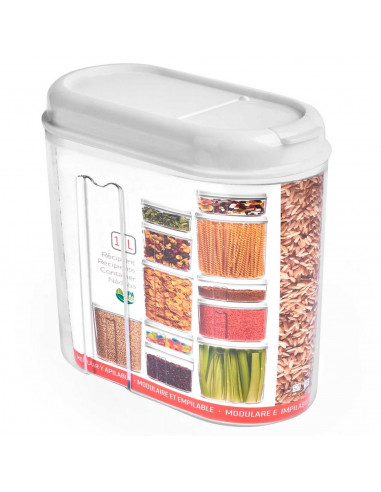 Tradineur - Recipiente de plástico reutilizable con tapa, bote de almacenaje, pasta, legumbres, cereales, frutos secos, café, fa
