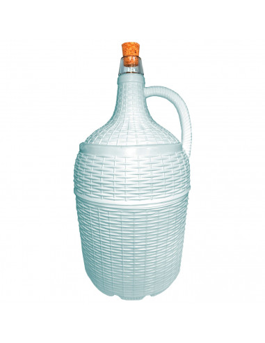 Tradineur - Garrafa de vidrio forrada en plástico, Incluye Tapón de corcho, Capacidad de 5 Litros, Diseño Mimbre, perfecta para