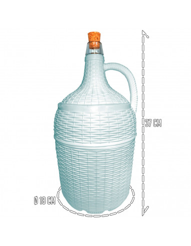 Tradineur - Garrafa de vidrio forrada en plástico, Incluye Tapón de corcho, Capacidad de 5 Litros, Diseño Mimbre, perfecta para