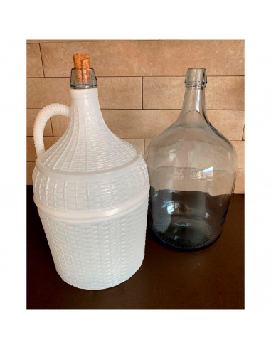 Tradineur - Garrafa de vidrio forrada en plástico, Incluye Tapón de corcho, Capacidad de 5 Litros, Diseño Mimbre, perfecta para