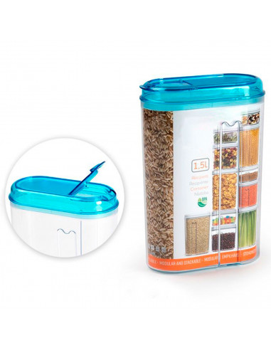 Tradineur - Recipiente reutilizable de plástico con tapa, bote de almacenaje, pasta, legumbres, cereales, frutos secos, café, fa