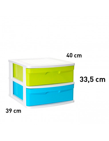 Tradineur - Cajonera de plástico Sena, 2 cajones multicolor, multiusos, ordenación, almacenaje, escuela, hogar, fabricada en Esp