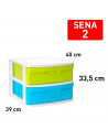 Tradineur - Cajonera de plástico Sena, 2 cajones multicolor, multiusos, ordenación, almacenaje, escuela, hogar, fabricada en Esp
