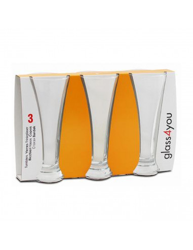 Tradineur - Pack de 3 vasos de cerveza de 32 cl de 18 x 8 cm. Set de 3 vasos especial para tirar caña de cerveza de diseño moder