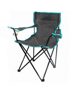 Tradineur - Silla de camping plegable con reposabrazos y portavasos, acero y poliéster, incluye bolsa, máximo 90 kg, acampada, p