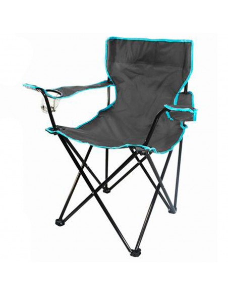 Tradineur - Silla de camping plegable con reposabrazos y portavasos, acero y poliéster, incluye bolsa, máximo 90 kg, acampada, p