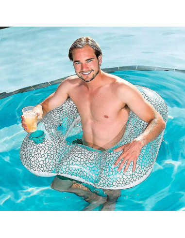 Tradineur - Sillón Hinchable con respaldo - Fabricado en Vinillo - Puff inflable, asiento para interior y exterior - 102 x 94 cm