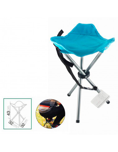 Tradineur - Taburete de camping plegable de acero y poliéster, incluye correa ajustable, máximo 90 kg, acampada, pescar, jardín,