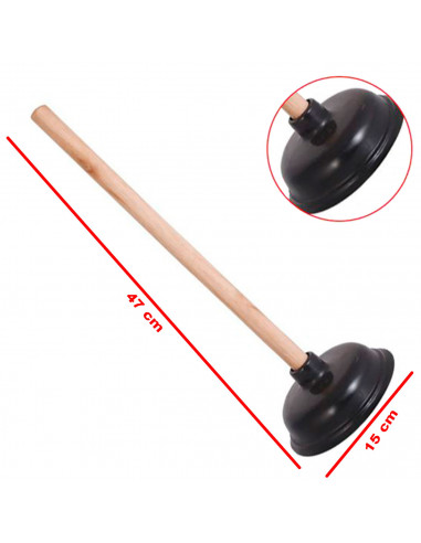 Tradineur - Desatascador de ventosa con mango de madera, manual, wc, inodoro, desagüe, tuberías, fregadero, baño, ducha, 47 x 15