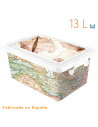 Tradineur - Caja de plástico con tapa y cierres laterales clip, cajón de almacenaje multiusos, ordenación, objetos, hogar, fabri