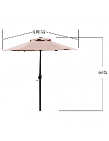 Tradineur - Sombrilla / Parasol para exteriores - Estructura de acero y tejido de poliéster - Apertura de manivela - Ø 300 x 244