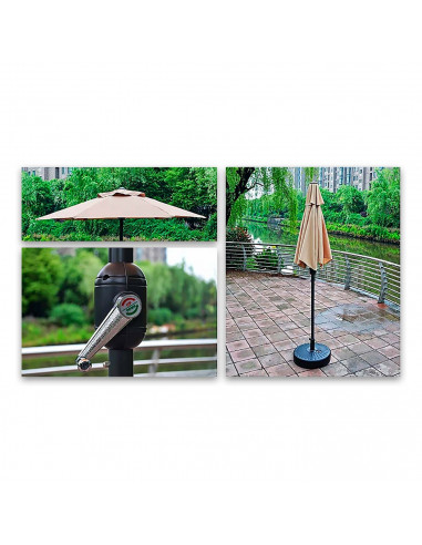 Tradineur - Sombrilla / Parasol para exteriores - Estructura de acero y tejido de poliéster - Apertura de manivela - Ø 300 x 244