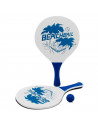 Tradineur - Set de 2 palas de playa con pelota, fabricado en madera, Para todas las edades. Diseño en color blanco y azul. 38 x