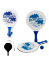 Tradineur - Set de 2 palas de playa con pelota, fabricado en madera, Para todas las edades. Diseño en color blanco y azul. 38 x