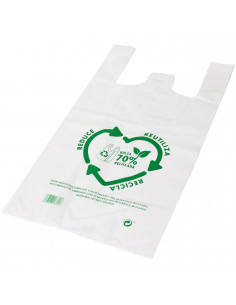 Tradineur - Pack de 50 bolsas de plástico tipo camiseta, reutilizables, gran resistencia, cumplen normativa, aptas para uso alim