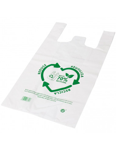 Tradineur - Pack de 50 bolsas de plástico tipo camiseta, reutilizables, gran resistencia, cumplen normativa, aptas para uso alim