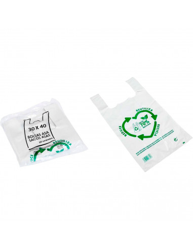 Tradineur - Pack de 50 bolsas de plástico tipo camiseta, reutilizables, gran resistencia, cumplen normativa, aptas para uso alim