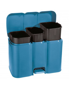 Tradineur - Cubo de basura triple de plástico con tapa, papelera, fácil apertura con pedal, contenedor almacenamiento de residuo