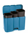 Tradineur - Cubo de basura triple de plástico con tapa, papelera, fácil apertura con pedal, contenedor almacenamiento de residuo