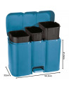 Tradineur - Cubo de basura triple de plástico con tapa, papelera, fácil apertura con pedal, contenedor almacenamiento de residuo