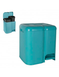 Tradineur - Cubo de basura doble de plástico con tapa, papelera, fácil apertura con pedal, contenedor almacenamiento de residuos