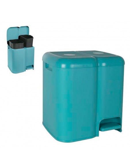 Tradineur - Cubo de basura doble de plástico con tapa, papelera, fácil apertura con pedal, contenedor almacenamiento de residuos