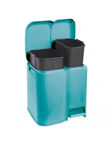 Tradineur - Cubo de basura doble de plástico con tapa, papelera, fácil apertura con pedal, contenedor almacenamiento de residuos