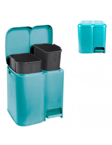Tradineur - Cubo de basura doble de plástico con tapa, papelera, fácil apertura con pedal, contenedor almacenamiento de residuos