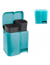 Tradineur - Cubo de basura doble de plástico con tapa, papelera, fácil apertura con pedal, contenedor almacenamiento de residuos